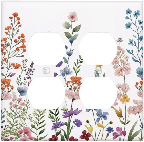 Miniatura 124 de Cubiertas de Interruptor de Luz Artísticas de Cuádruple Palanca con Hojas Tropicales Florales Boho, Flores Bohemias Decorativas Botánicas, Placas