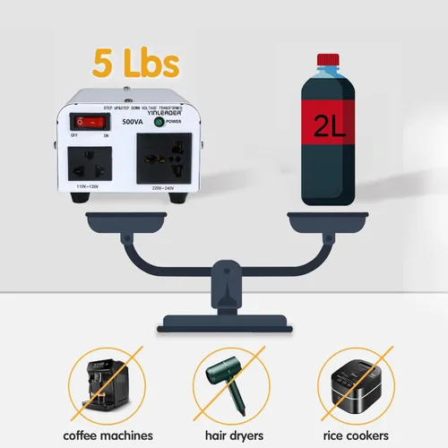 Miniatura 2 de Yinleader Blanco 500W 110V a 220V Convertidor de Voltaje Transformador Paso Arriba/Abajo 110-120V/220-240V con Cable de Energía de EE. UU