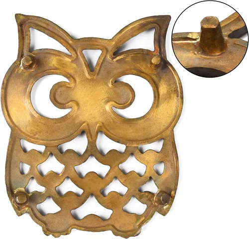 Miniatura 5 de BRASSTAR Latón búho olla salvamanteles 4 esquina olla Mat Retro Country diseño adecuado para platos calientes cocina mesa de comedor, se puede