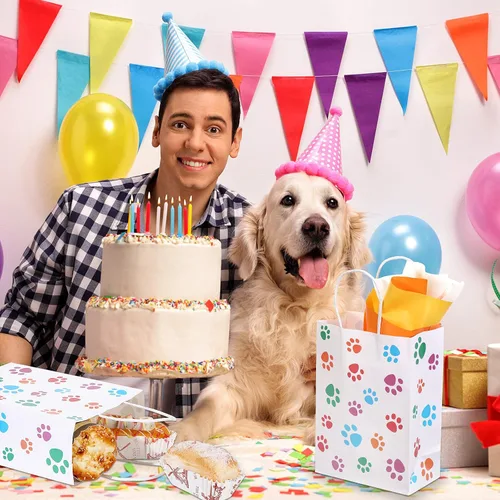 Miniatura 2 de Clabby 24 bolsas de regalo de papel con diseño de pata de perro, bolsa de papel con asas, recuerdos de fiesta de cachorros para gatos y mascotas