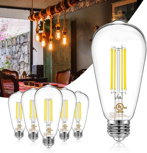 Miniatura 15 de DAYBETTER Paquete de 12 bombillas LED Edison vintage, bombilla LED E26 equivalente a 60 W, bombillas LED regulables, alto brillo 800 LM, blanco