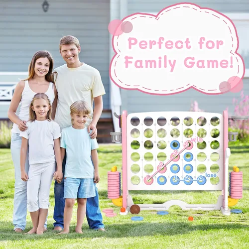 Miniatura 4 de KORIMEFA Juego gigante gigante de 4 a punta, 4 en una fila para niños y adultos, juego de 2.7 pies de alto para interiores y exteriores con 42 Rosa