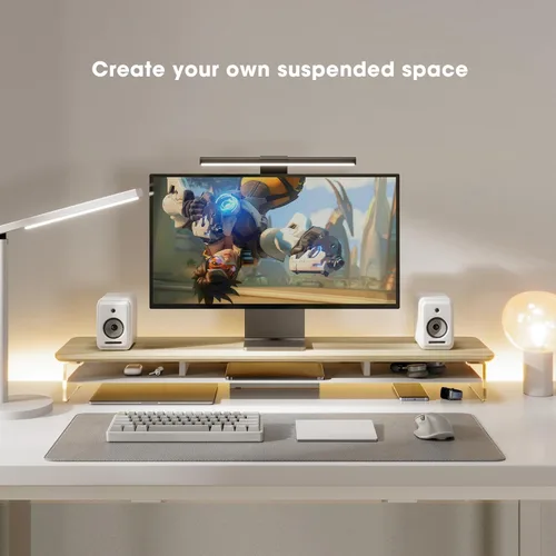 Miniatura 4 de Fenge Soporte Elevador de Monitor de Acrílico, Soporte de Monitor Dual de 42.5 Pulgadas con Almacenamiento de Metal, Elevador de Computadora de Roble
