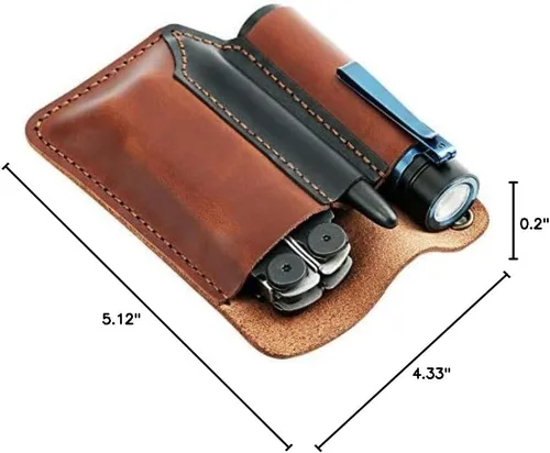 Miniatura 10 de Organizador de bolsillo de cuero para hombre, bolsa de herramientas EDC de cuero, funda hecha a mano, accesorios multiherramienta, marrón-plus