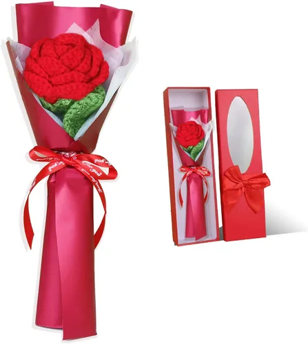 Miniatura 7 de Ramo de rosas de ganchillo hecho a mano, flores tejidas a mano, decoración del hogar, regalos de cumpleaños para mujeres, esposa, niña, novia, día