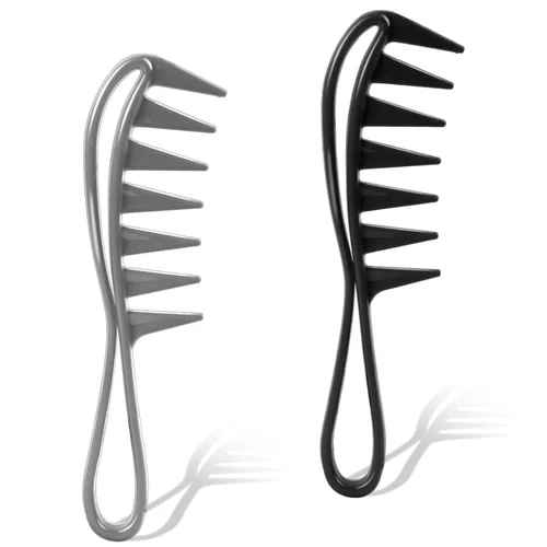Peine de dientes anchos, 2 piezas de peines de dientes grandes, peines de dientes de tiburón, peine rizado, peine de plástico duradero, herramienta