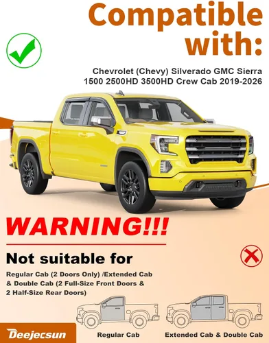 Miniatura 5 de Protectores de lluvia extra gruesos para ventana Chevrolet (Chevy) Silverado GMC Sierra 1500 2500HD 3500HD 3500HD Crew Cab 2019-2026, deflectores