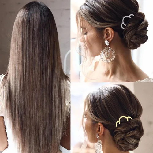Miniatura 4 de 10 peines laterales para el cabello, clip de horquilla de metal, peine de giro francés, barra updo, herramientas de peinado en forma de U, Multicolor
