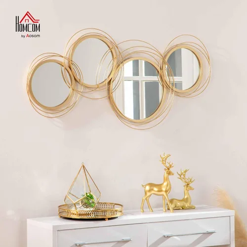 Miniatura 2 de HOMCOM Arte de pared de metal, decoración de espejo moderno, esculturas de pared colgantes para sala de estar, dormitorio, comedor, dorado