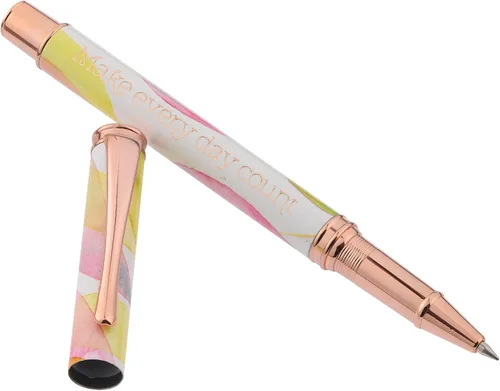 Miniatura 7 de Heartfelt Bolígrafo de escritura de gel para mujer, metal dorado rosa con cristal de mar liso en colores pastel, diseño de acuarela, frase