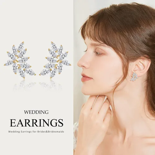 Miniatura 2 de UILZ Aretes de boda de marquesa para novias de dama de honor, aretes dorados de circonita cúbica para mujer, joyería de fiesta de graduación, regalo