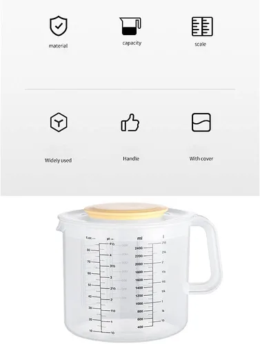 Miniatura 2 de Dsxnklnd Taza medidora de 2.5L para hornear con tapa, taza de mezcla de plástico transparente, 6.18 x 6.96 x 1.73 pulgadas