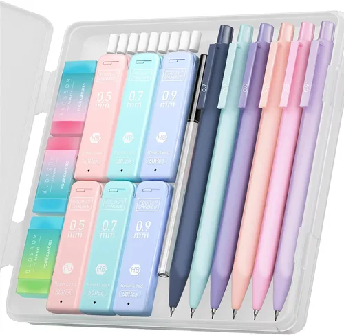 Miniatura 10 de Four Candies Bonito juego de lápices mecánicos, 6 lápices mecánicos pastel de 0.5 y 0.7mm con 360 minas HB, 3 borradores y 9 repuestos de borrador