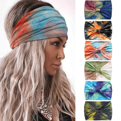 Miniatura 8 de Olbye Diademas anchas para mujer, diadema bohemia anudada, bandas elásticas antideslizantes para el cabello, diademas florales africanas, bandas