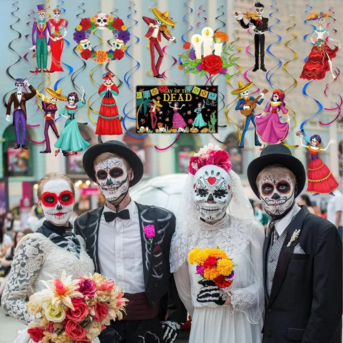 Miniatura 7 de 30 piezas de decoración colgante del Día de los Muertos Dia De Los Muertos para el techo, remolinos de azúcar, calavera colgante, decoraciones