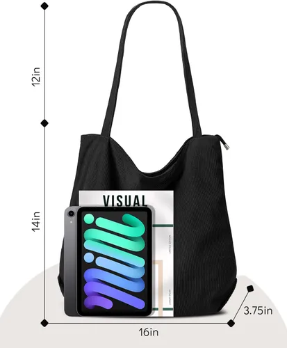 Miniatura 4 de Bolso de pana Iioscre para mujeres, bolsos hobo con cierre de cremallera, bolsos de hombro casuales de gran capacidad con bolsillos interiores