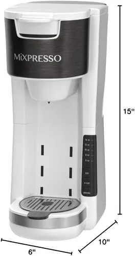 Miniatura 7 de Mixpresso - Cafetera blanca para una sola porción, compatible con cápsulas K-Cup y café molido, cafetera compacta de 30 oz para una sola porción
