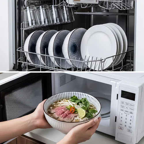Miniatura 6 de QINLANG Juego de 3 cuencos grandes de sopa Pho & Ramen, 60 onzas, cuencos grandes de porcelana azul y blanca, patrón a rayas