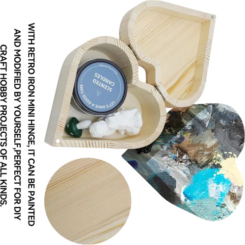 Miniatura 4 de Caja de madera sin terminar en forma de corazón, madera de pino natural, cajas de madera de bricolaje con tapa para manualidades de almacenamiento