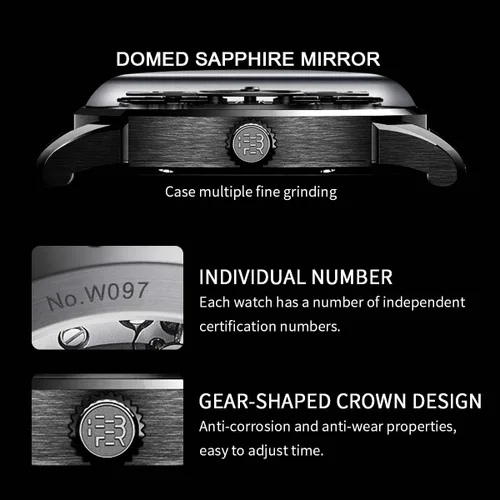 Miniatura 5 de BR BEHRENS ORIGINAL Reloj automático para hombre, colección Space Traveler de acero inoxidable, cristal de zafiro BHR012
