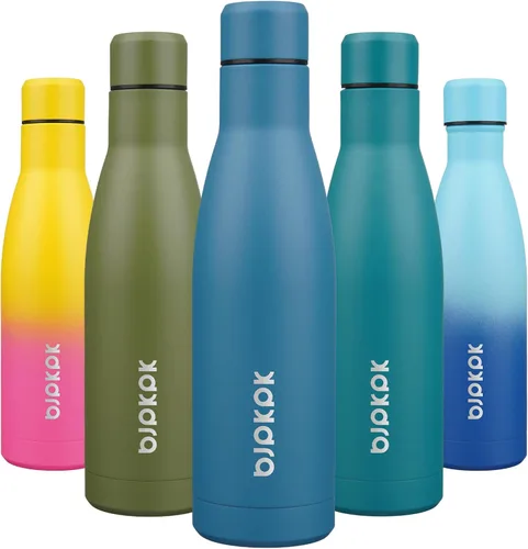 Miniatura 36 de BJPKPK Botellas de agua de acero inoxidable con aislamiento de 17 onzas, mantiene el frío y el calor, brillante oro rosa Oro rosa brillante