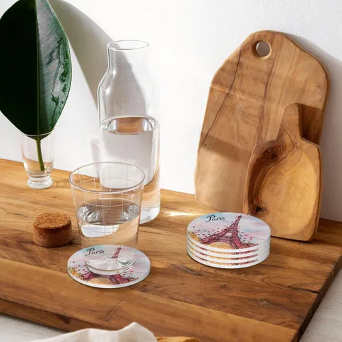 Miniatura 7 de París - Juego de 4 posavasos para bebidas, 4 pulgadas, acuarelas, estilo torre Eiffel, absorbentes de cerámica de diatomita, para mesa de centro