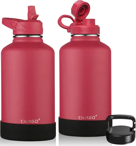 Miniatura 26 de CIVAGO Botella de agua aislada de 22 onzas con pajita, frasco de agua deportiva de acero inoxidable con 3 tapas