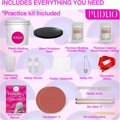 Miniatura 6 de Puduo Kit de Moldeo de Manos para Parejas o Familia, Molde de Mano de Yeso DIY Kit de Escultura de Recuerdo, Regalos para Ella, Niños, Bodas