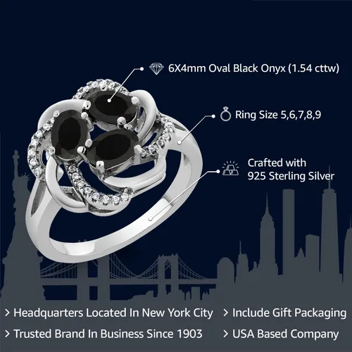 Miniatura 15 de Gem Stone King Flower Blossom Gemstone Birthstone Ring in 925 Sterling Silver 3-Stone Oval 6X4MM with Sparkling Accents Wedding Anniversary
