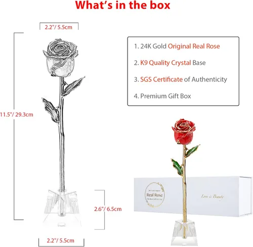 Miniatura 6 de Regalos para mamá, rosa dorada, rosa bañada en oro hecha de rosa real, regalos para ella y los mejores regalos para la madre, rosas doradas