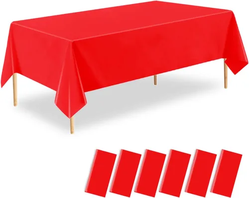 Miniatura 48 de Mantel desechable rojo, paquete de 2 manteles rectangulares de plástico rojo de 54 x 108 pulgadas, para fiesta de cumpleaños, boda, Navidad