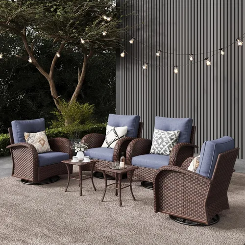 Miniatura 25 de LayinSun - Juego de 10 piezas de muebles seccionales de patio para el aire libre con mesa para fogata, juegos de sillas giratorias reclinables