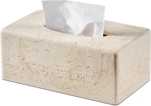 Miniatura 12 de Caja de pañuelos blanca cuadrada de resina para decoración del hogar, soporte de caja de pañuelos de cubo de mármol acanalado vertido a mano – Caja