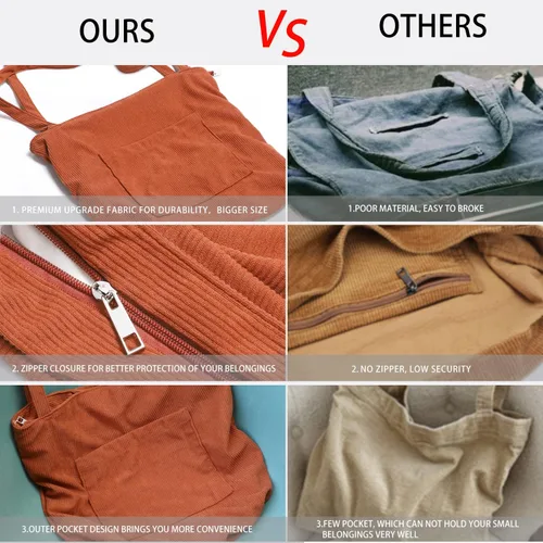 Miniatura 4 de WantGor Bolso de mano de pana para mujeres, bolsos de hombro estilo hobo grandes, bolsos casuales de gran capacidad para compras y trabajo