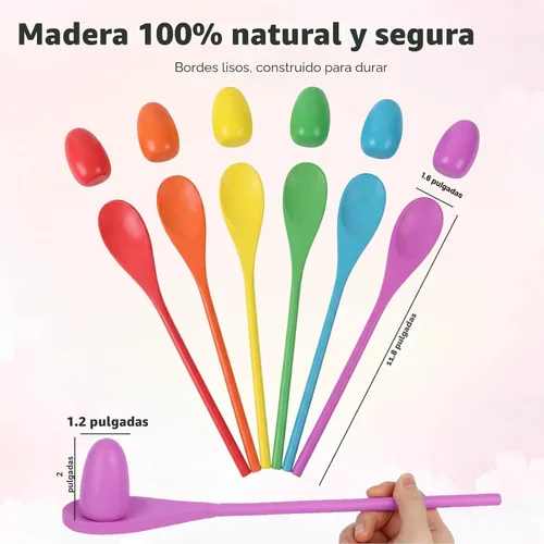 Miniatura 6 de LovesTown Juego de 12 juegos de carreras de cucharas de huevo, juegos de relé de equilibrio de madera para niños, carnaval, fiesta de cumpleaños, al