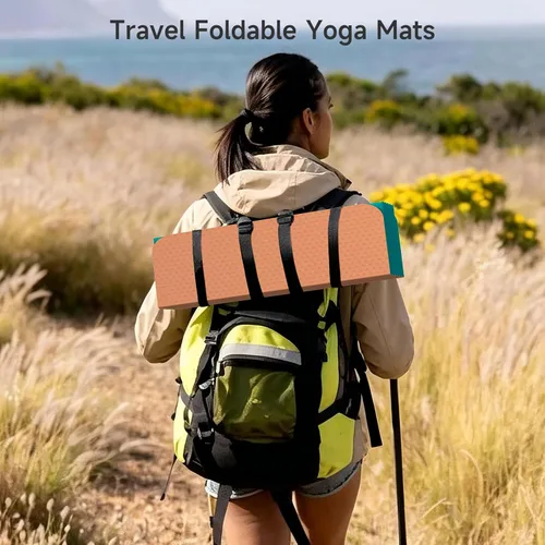 Miniatura 5 de Esterilla de yoga POE de 12 pliegues de 75 x 26 x 0.4 pulgadas, antideslizante, compacta y apta para yoga, pilates, entrenamiento de fuerza