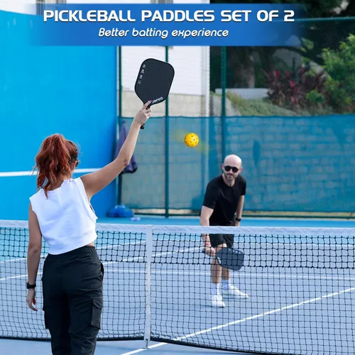 Miniatura 6 de Juego de 2 paletas de pickleball – Material ligero de fibra de vidrio y carbono de alto rendimiento, buen agarre, paletas resistentes para una
