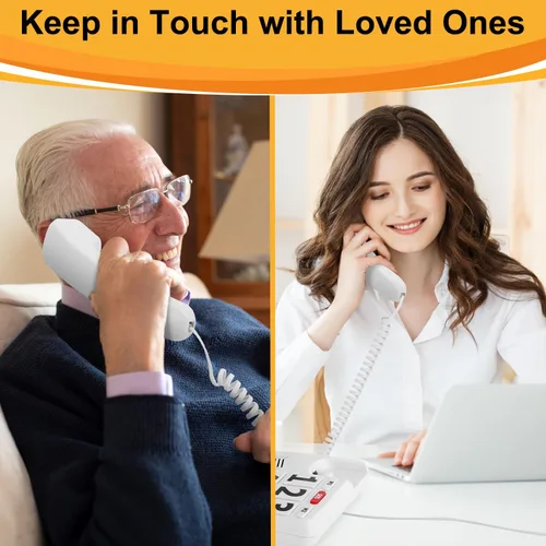 Miniatura 7 de Uvital Teléfono de botón grande para personas mayores, teléfono fijo para ancianos con botones grandes, 2 teclas de marcación rápida de un solo