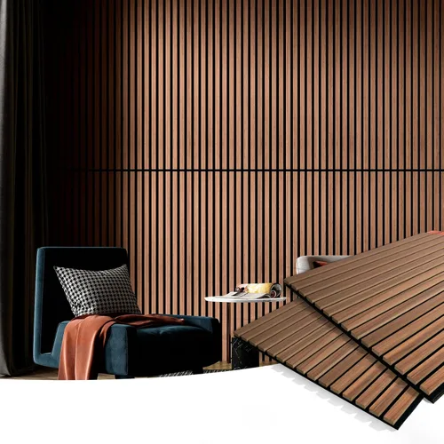Miniatura 2 de Art3d 2 Paneles Acústicos de Listones de Madera para Pared y Techo - Panel de Absorción de Sonido 3D Ranurado con Acabado de Madera - Nogal