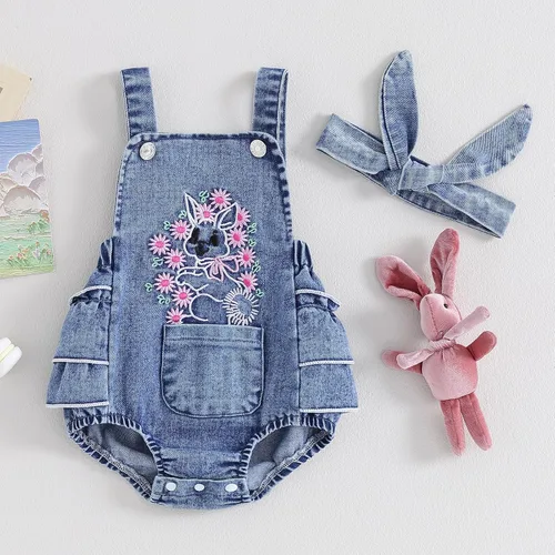 Miniatura 2 de Traje de primavera y verano para bebé, bebé, sin mangas, mameluco de mezclilla, enterizo de una pieza