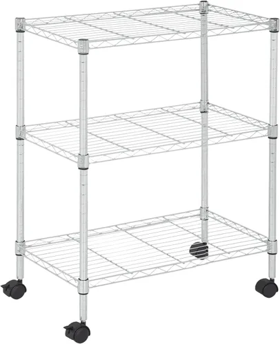 Estantería de 3 niveles, estantería pequeña ajustable para armario, estantes de almacenamiento de cocina con ruedas, organizador de alambre de acero