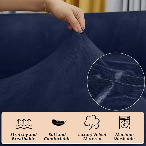 Miniatura 5 de Arfntevss Fundas de terciopelo a rayas para sofá reclinable, funda elástica para sofá modular en las esquinas, juego de fundas suaves y reclinables