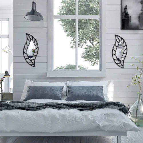 Miniatura 4 de Roowest 2 piezas espejo decorativo decoración de pared hoja lágrima espejo montado en pared decoraciones para sala de estar dormitorio baño tocador