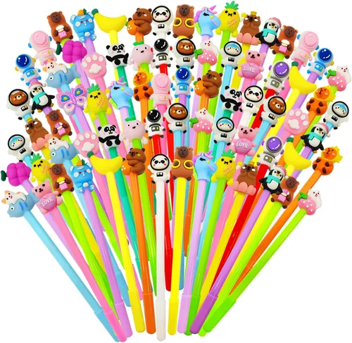 Miniatura 8 de Muiyaneq - 30 bolígrafos de gel de tinta negra de dibujos animados lindos, bolígrafos de escritura kawaii aleatorios, bolígrafos de estilos surtidos