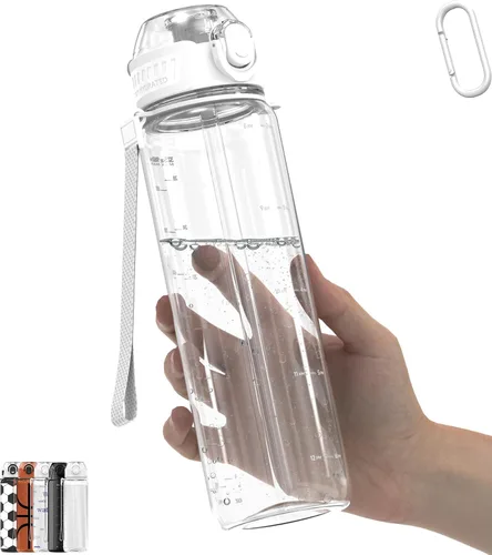 Miniatura 11 de MYFOREST Botella de agua deportiva de 32 onzas (1 litro) con tapa con pico de apertura rápida, popote 2 en 1, a prueba de fugas, apta