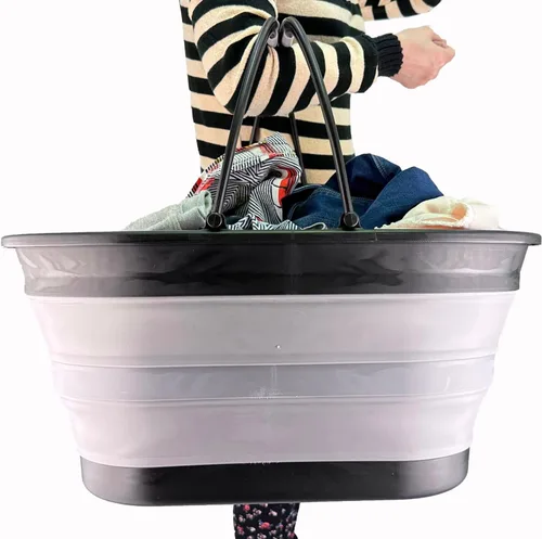 Miniatura 6 de SAMMART Cesta plegable de plástico para la ropa sucia de 38 litros (10 galones), contenedor de almacenamiento plegable, tina de lavado portátil