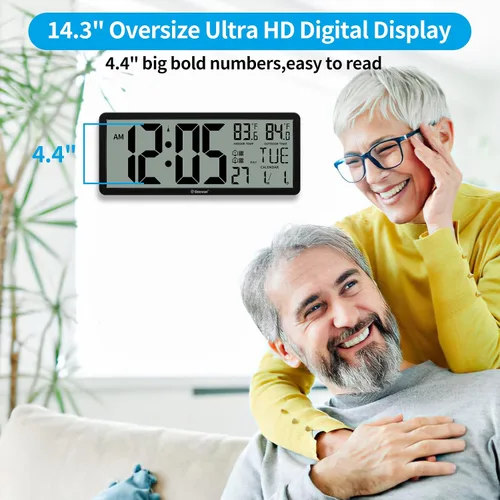 Miniatura 2 de Geevon Atomic Clock,14.5"Large Digital Wall Clock Battery Operated with Dual Alarm Clock, Indoor Outdoor Temperature, 4.4"Jumbo Digits, Day and Date