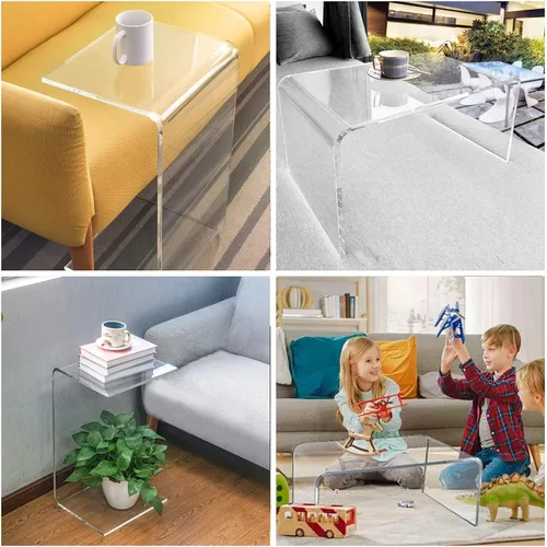 Miniatura 7 de Mesa auxiliar acrílica, 12 pulgadas de profundidad x 20 pulgadas de ancho x 10 pulgadas de alto, mesa auxiliar transparente multiusos en forma de C