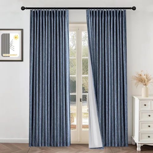 Miniatura 16 de MYSKY HOME Dusty Blue Full Black Out Pinch Pleated Curtains 63 inches Long for Bedroom Linen Textured with Blackout Liners Blue Gray Thermal