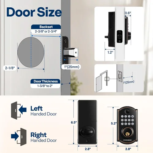 Miniatura 7 de VIVOHOME Cerradura de puerta de entrada sin llave con huella digital, cerrojo electrónico con teclado para puerta delantera, bloqueo automático, 2